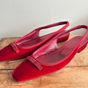 Doen Cossima Slingback Red Velvet Flats Size 41
